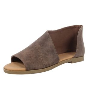 Taupe Open Toe Shank Cutout Side Slip on Sandal